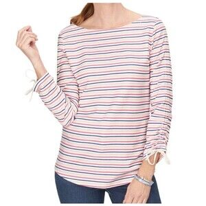 Talbots Womens Multi Striped 3/4 Sleeve Top Pullover Sz 1X Boatneck Pink Preppy